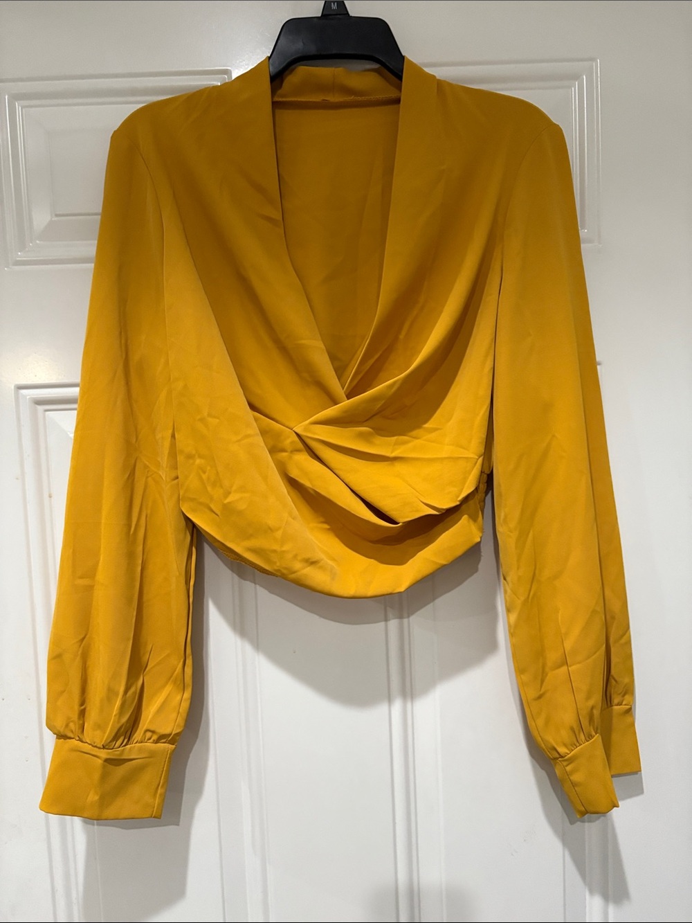 Mustard Draped Cowl Wrap Blouse